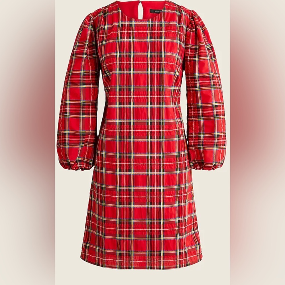 J Crew In Good Tidings plaid dress with puff sleeves. So cute. - Picture 4 of 4